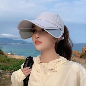 Detail of light grey ponytail baseball cap with adjustable side wings for sun protection
