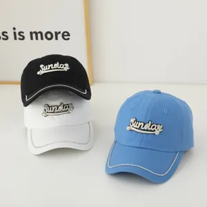 Women's baseball caps with Sunday embroidery and rhinestone details in three colors