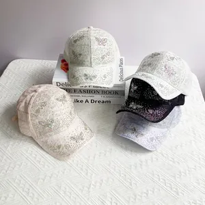 Elegant lace baseball cap for women with rhinestones butterfly and LOVE logo