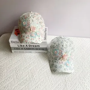Casquette de Baseball en Dentelle Florale Douce pour Femme Décoration Fleurs 3D Strass Künstliche Perle Protection Solaire Respirant Mode Réglable