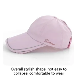 Close-up of light purple quick-dry baseball cap with reflective brim and embroidery