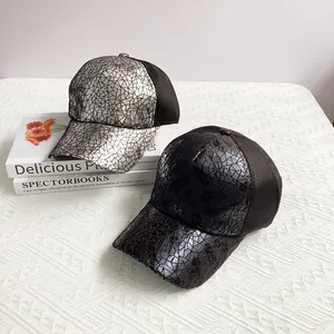Metallic geometric sequin baseball cap with breathable mesh back in black and silver