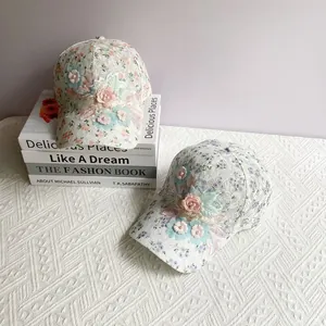 Casquettes de baseball en dentelle avec fleurs 3D faites main et perles pour protection solaire