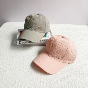Breathable Laser Cut Baseball Cap Women Men Quick Dry Sun Protection Adjustable Hat Metal Badge Casual Outdoor Sun Hat