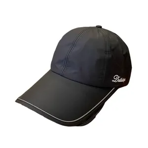 Black quick-dry baseball cap with extended brim and reflective trim for sun protection