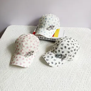 Lace baseball cap for women with rhinestone double butterflies and breathable fabric