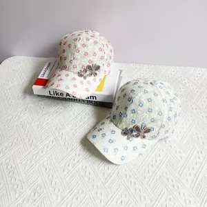 Breathable lace baseball cap for women with rhinestone butterflies and floral patterns