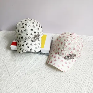 Women Fashion Lace Baseball Cap Rhinestone Butterfly Summer Breathable Mesh Sun Hat Adjustable Casual Mesh Snapback Hat