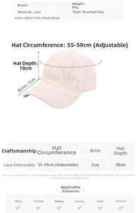 Tableau des tailles pour casquette en dentelle avec tour de tête réglable de 55-59cm
