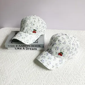 Women Fashion Floral Lace Baseball Cap With 3D Cherry Accessory Breathable Sun Protection Outdoor Sun Hat Sweet Pastoral Style