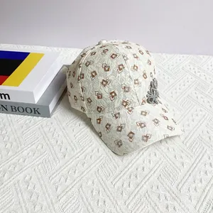 Lace breathable baseball cap with rhinestone brooch detail and geometric pattern