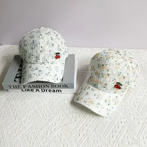 French style lace floral baseball cap with 3D cherry accessory for women sun protection