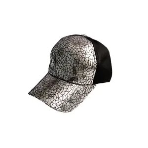 Silver metallic geometric hip-hop baseball cap with breathable black mesh back