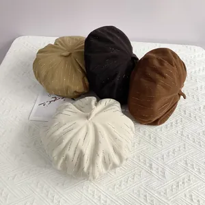 Chic winter wool beret hats with rhinestone stripes in khaki, black, brown, and cream