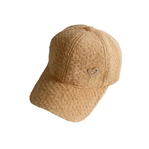Casquette de baseball en laine d'alpaga d'hiver avec cœur en strass camel