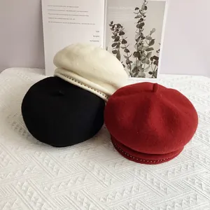 Women Wool Beret Hat With Rivet Decor Retro Artist Painter Cap Winter Warm Autumn Japanese Style Fashion Accessory