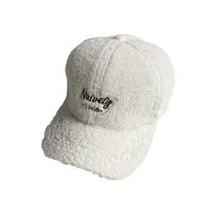 Sherpa fleece baseball cap with Naivety 1768 embroidery in cream white color