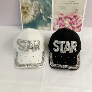 Sparkling STAR rhinestone baseball caps in mink velvet for winter warmth and style