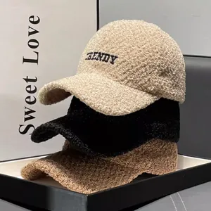 Winter teddy fleece baseball caps with TRENDY embroidery in white, black, and brown