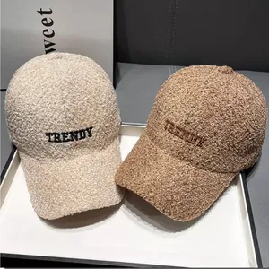 Detailed view of plush teddy fleece baseball caps with TRENDY 3D embroidery texture