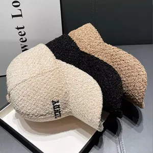 Teddy fleece baseball caps in beige, black and camel with trendy letter embroidery