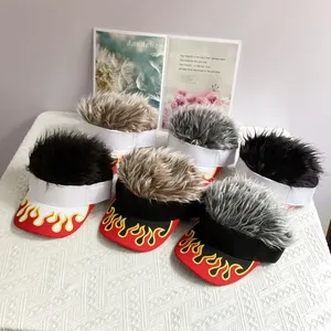 Casquette de baseball avec broderie flamme et perruque de cheveux pour hommes et femmes