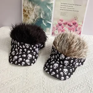 Funny visor hats with synthetic hair and skull print for Halloween party costumes