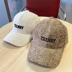 Women's Trendy Embroidery Alphabet Teddy Fleece Baseball Cap Autumn Winter Warm Windproof Adjustable Casual Outdoors Fashion Hat