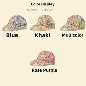 Detail view of rhinestone striped baseball caps in blue, khaki, multi and rose purple