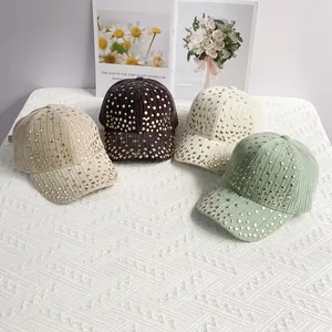 Corduroy baseball caps with studs in khaki, brown, cream, and green for autumn warmth
