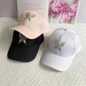 Women Fashion Baseball Cap With Rhinestone Butterfly Decoration Adjustable Polyester Casual Sun Hat For Summer Spring Outdoor