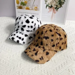 Winter faux fur baseball caps featuring stylish cow print and leopard patterns