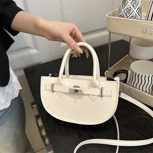 Women Fashion Half Moon Saddle Bag PU Leather Handbag Retro Lock Buckle Crossbody Shoulder Bag With Detachable Strap Daily Bag