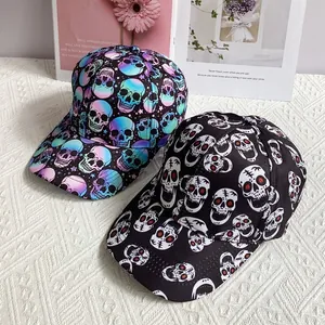 Hip hop baseball caps with colorful gradient and black skull prints for street style fashion