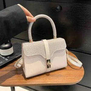 Women Rhinestone Small Square Bag Fashion PU Leather Handbag Elegant Glitter Crossbody Shoulder Bag For Daily Party Banquet