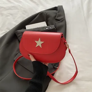 Vintage Strass Stern Sattel Schultertasche Für Damen PU Leder Minimalistische Lässige Umhängetasche Einfarbig Trendige Tasche
