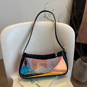 Damen Irisierende Holografische Unterarmtasche Wasserdicht TPU PVC Laser Transparent Schultertasche Y2K Mode Tasche