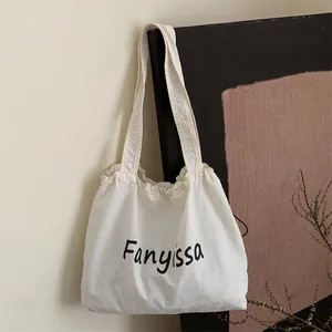 Large Capacity Women Nylon Tote Bag Lightweight Drawstring Shoulder Bag For Daily Commute Casual Minimalist Letter Print Handbag