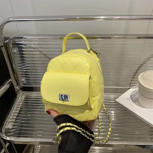 Mini Quilted Backpack For Women Fashion PU Leather Small Bookbag With Chain Strap And Metal Turn Lock Casual Travel Bag