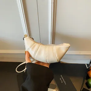 Fashion Women Mini PU Leather Ruched Croissant Bag Korean Niche Design Small Crossbody Bag Chic Pleated Shoulder Bag Daily Outing
