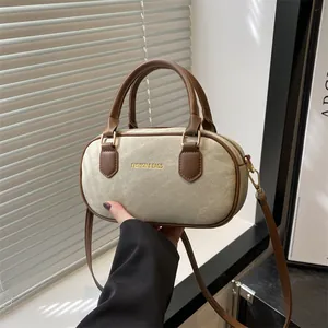 Sac Boston Femme Sac Bandoulière Sac À Main Denim Toile Cuir PU Forme Oreiller Couleur Contrastée Rétro Quotidien Mode Lettres