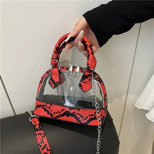 Mode Transparent PVC Zebra Schlangenhaut Muster Damen Schalentasche Trendy Tierdruck Kleine Umhängetasche Metall Kette Gurt