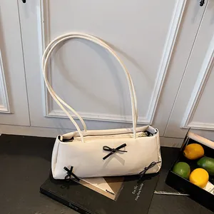 Women PU Leather Underarm Bag Fashion Bowknot Shoulder Bag Casual Solid Color Zipper Bag Daily Commuting Handbag