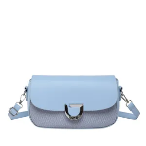 Borsa a tracolla chic a righe blu in pelle PU con fibbia a D in metallo argento