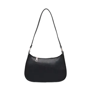 Classic black hobo underarm bag with gold zipper and smooth faux leather texture