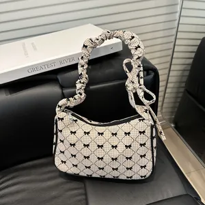 Damen Karo Bogen Druck Unterarmtasche Retro Stoff Schultertasche Mit Scrunchie Griff Süße Mode Hobo Handtasche Für Alltag