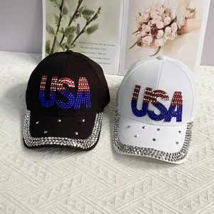 USA Strass Baseballkappe Für Damen Herren Baumwolle Bling Funkelnde USA Buchstabe Sonnenhut Verstellbare Mode Kopfbedeckung