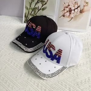 Modische Baseballkappen mit USA-Strass-Design in den Farben Schwarz und Weiß