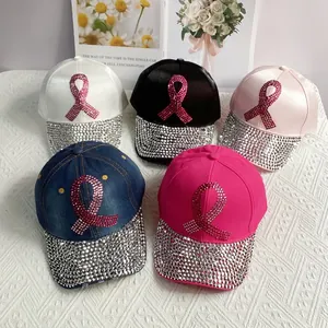 Women's Fashion Rhinestone Ribbon Baseball Cap Shiny Satin Denim Curved Brim Sun Protection Outdoor Casual Adjustable Hat