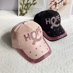 Stylish baseball caps for women with pink rhinestone HOPE lettering in black and pink